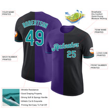 Laden Sie das Bild in den Galerie-Viewer, Custom Black Teal-Purple Split Fashion Performance T-Shirt
