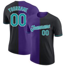 Laden Sie das Bild in den Galerie-Viewer, Custom Black Teal-Purple Split Fashion Performance T-Shirt
