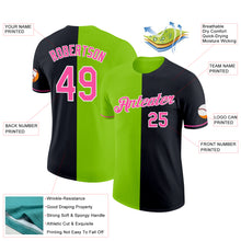 Laden Sie das Bild in den Galerie-Viewer, Custom Black Pink-Neon Green Split Fashion Performance T-Shirt
