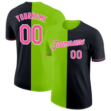 Laden Sie das Bild in den Galerie-Viewer, Custom Black Pink-Neon Green Split Fashion Performance T-Shirt
