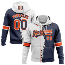 Load image into Gallery viewer, Custom Navy Orange-White Split Ripped Pattern Baseball Pullover Sweatshirt Hoodie

