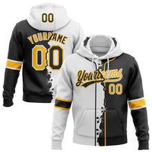 Load image into Gallery viewer, Custom Black Gold-White Split Ripped Pattern Baseball Pullover Sweatshirt Hoodie
