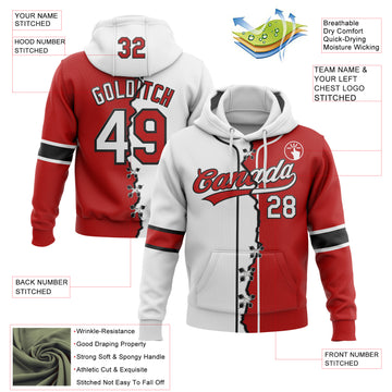 Custom Red White-Black Split Ripped Pattern Baseball Pullover Sweatshirt Hoodie