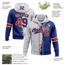 Load image into Gallery viewer, Custom Royal Red-White Pinstripe Split Ripped Pattern Baseball Pullover Sweatshirt Hoodie
