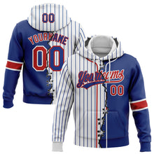 Load image into Gallery viewer, Custom Royal Red-White Pinstripe Split Ripped Pattern Baseball Pullover Sweatshirt Hoodie
