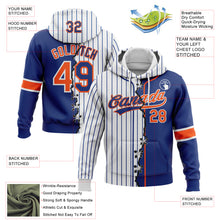 Load image into Gallery viewer, Custom Royal Orange-White Pinstripe Split Ripped Pattern Baseball Pullover Sweatshirt Hoodie
