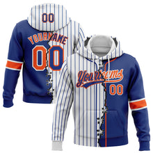 Load image into Gallery viewer, Custom Royal Orange-White Pinstripe Split Ripped Pattern Baseball Pullover Sweatshirt Hoodie
