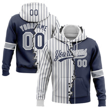 Load image into Gallery viewer, Custom Navy Gray-White Pinstripe Split Ripped Pattern Baseball Pullover Sweatshirt Hoodie
