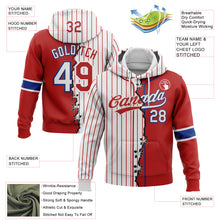 Load image into Gallery viewer, Custom Red White-Royal Pinstripe Split Ripped Pattern Baseball Pullover Sweatshirt Hoodie
