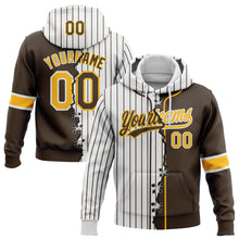 Load image into Gallery viewer, Custom Brown Gold-White Pinstripe Split Ripped Pattern Baseball Pullover Sweatshirt Hoodie
