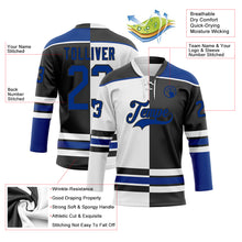 Laden Sie das Bild in den Galerie-Viewer, Custom Black Royal-White Split Fashion Hockey Lace Neck Jersey

