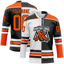 Laden Sie das Bild in den Galerie-Viewer, Custom Black Orange-White Split Fashion Hockey Lace Neck Jersey
