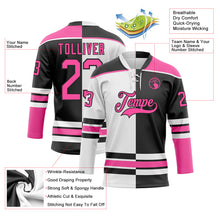 Laden Sie das Bild in den Galerie-Viewer, Custom Black Pink-White Split Fashion Hockey Lace Neck Jersey
