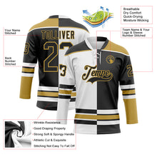 Laden Sie das Bild in den Galerie-Viewer, Custom Black Old Gold-White Split Fashion Hockey Lace Neck Jersey
