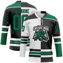 Laden Sie das Bild in den Galerie-Viewer, Custom Black Kelly Green-White Split Fashion Hockey Lace Neck Jersey
