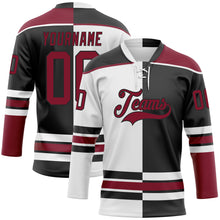 Laden Sie das Bild in den Galerie-Viewer, Custom Black Crimson-White Split Fashion Hockey Lace Neck Jersey
