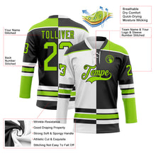 Laden Sie das Bild in den Galerie-Viewer, Custom Black Neon Green-White Split Fashion Hockey Lace Neck Jersey
