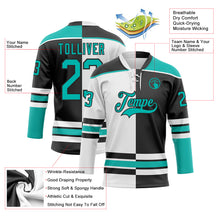 Laden Sie das Bild in den Galerie-Viewer, Custom Black Aqua-White Split Fashion Hockey Lace Neck Jersey
