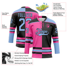 Load image into Gallery viewer, Custom Black Light Blue-Pink Split Fashion Hockey Lace Neck Jersey
