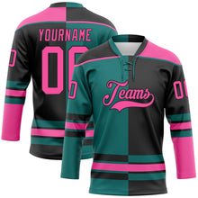 Load image into Gallery viewer, Custom Black Pink-Teal Split Fashion Hockey Lace Neck Jersey
