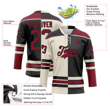 Load image into Gallery viewer, Custom Black Crimson-Cream Split Fashion Hockey Lace Neck Jersey
