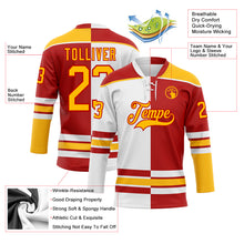 Load image into Gallery viewer, Custom Red Gold-White Split Fashion Hockey Lace Neck Jersey
