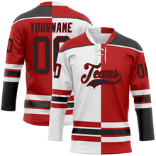 Load image into Gallery viewer, Custom Red Black-White Split Fashion Hockey Lace Neck Jersey
