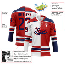 Load image into Gallery viewer, Custom Red Navy-White Split Fashion Hockey Lace Neck Jersey
