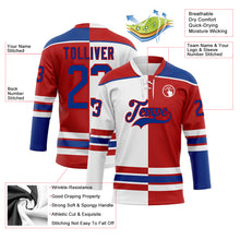 Load image into Gallery viewer, Custom Red Royal-White Split Fashion Hockey Lace Neck Jersey
