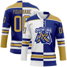 Charger l&#39;image dans la galerie, Custom Royal Old Gold-White Split Fashion Hockey Lace Neck Jersey
