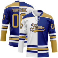 Charger l&#39;image dans la galerie, Custom Royal Old Gold-White Split Fashion Hockey Lace Neck Jersey
