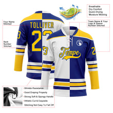 Load image into Gallery viewer, Custom Royal Yellow-White Split Fashion Hockey Lace Neck Jersey
