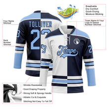 Load image into Gallery viewer, Custom Navy Light Blue-White Split Fashion Hockey Lace Neck Jersey
