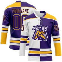Charger l&#39;image dans la galerie, Custom Purple Gold-White Split Fashion Hockey Lace Neck Jersey
