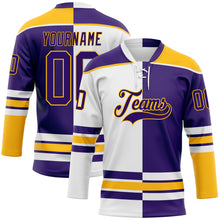 Charger l&#39;image dans la galerie, Custom Purple Gold-White Split Fashion Hockey Lace Neck Jersey
