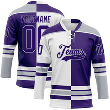 Load image into Gallery viewer, Custom Purple Gray-White Split Fashion Hockey Lace Neck Jersey
