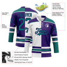 Charger l&#39;image dans la galerie, Custom Purple Teal-White Split Fashion Hockey Lace Neck Jersey
