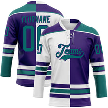 Charger l&#39;image dans la galerie, Custom Purple Teal-White Split Fashion Hockey Lace Neck Jersey
