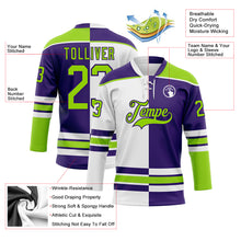 Charger l&#39;image dans la galerie, Custom Purple Neon Green-White Split Fashion Hockey Lace Neck Jersey
