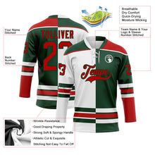 Load image into Gallery viewer, Custom Green Red-White Split Fashion Hockey Lace Neck Jersey
