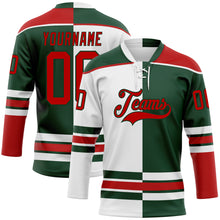 Load image into Gallery viewer, Custom Green Red-White Split Fashion Hockey Lace Neck Jersey
