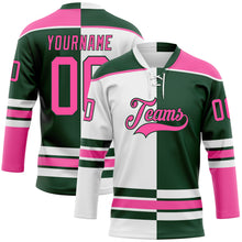 Load image into Gallery viewer, Custom Green Pink-White Split Fashion Hockey Lace Neck Jersey
