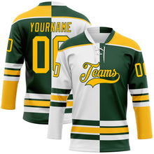 Load image into Gallery viewer, Custom Green Gold-White Split Fashion Hockey Lace Neck Jersey
