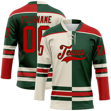 Load image into Gallery viewer, Custom Green Red-Cream Split Fashion Hockey Lace Neck Jersey
