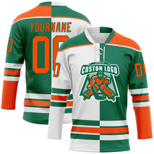 Load image into Gallery viewer, Custom Kelly Green Orange-White Split Fashion Hockey Lace Neck Jersey

