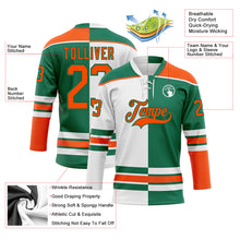 Load image into Gallery viewer, Custom Kelly Green Orange-White Split Fashion Hockey Lace Neck Jersey
