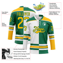 Load image into Gallery viewer, Custom Kelly Green Gold-White Split Fashion Hockey Lace Neck Jersey
