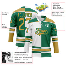Load image into Gallery viewer, Custom Kelly Green Old Gold-White Split Fashion Hockey Lace Neck Jersey
