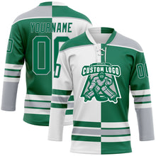 Load image into Gallery viewer, Custom Kelly Green Gray-White Split Fashion Hockey Lace Neck Jersey
