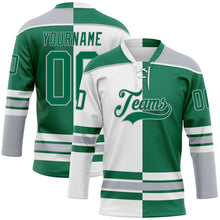 Load image into Gallery viewer, Custom Kelly Green Gray-White Split Fashion Hockey Lace Neck Jersey
